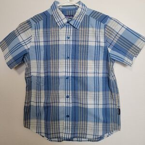 Patagonia Blue Plaid Short Sleeve Shirt Boys Size Medium (10)
